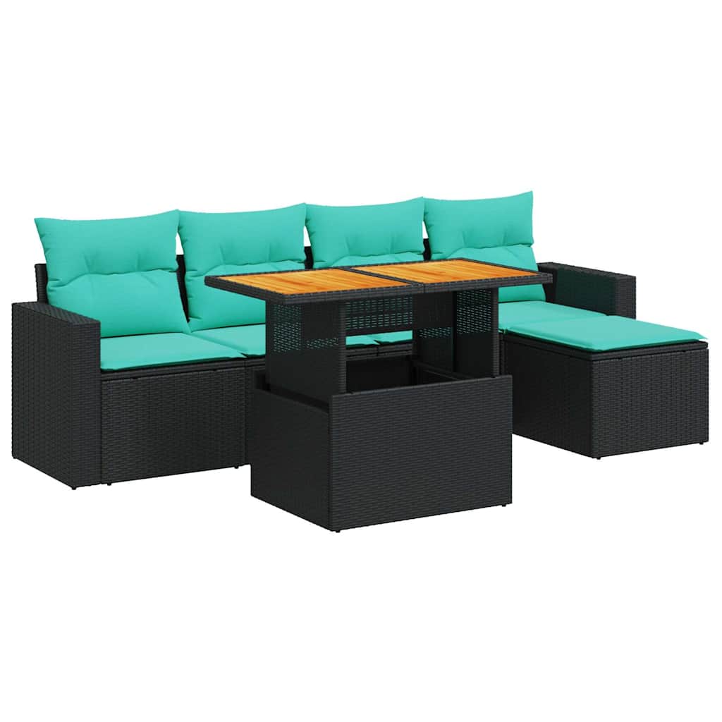 6 Piece Patio Sofa Set with Cushions Black Poly Rattan