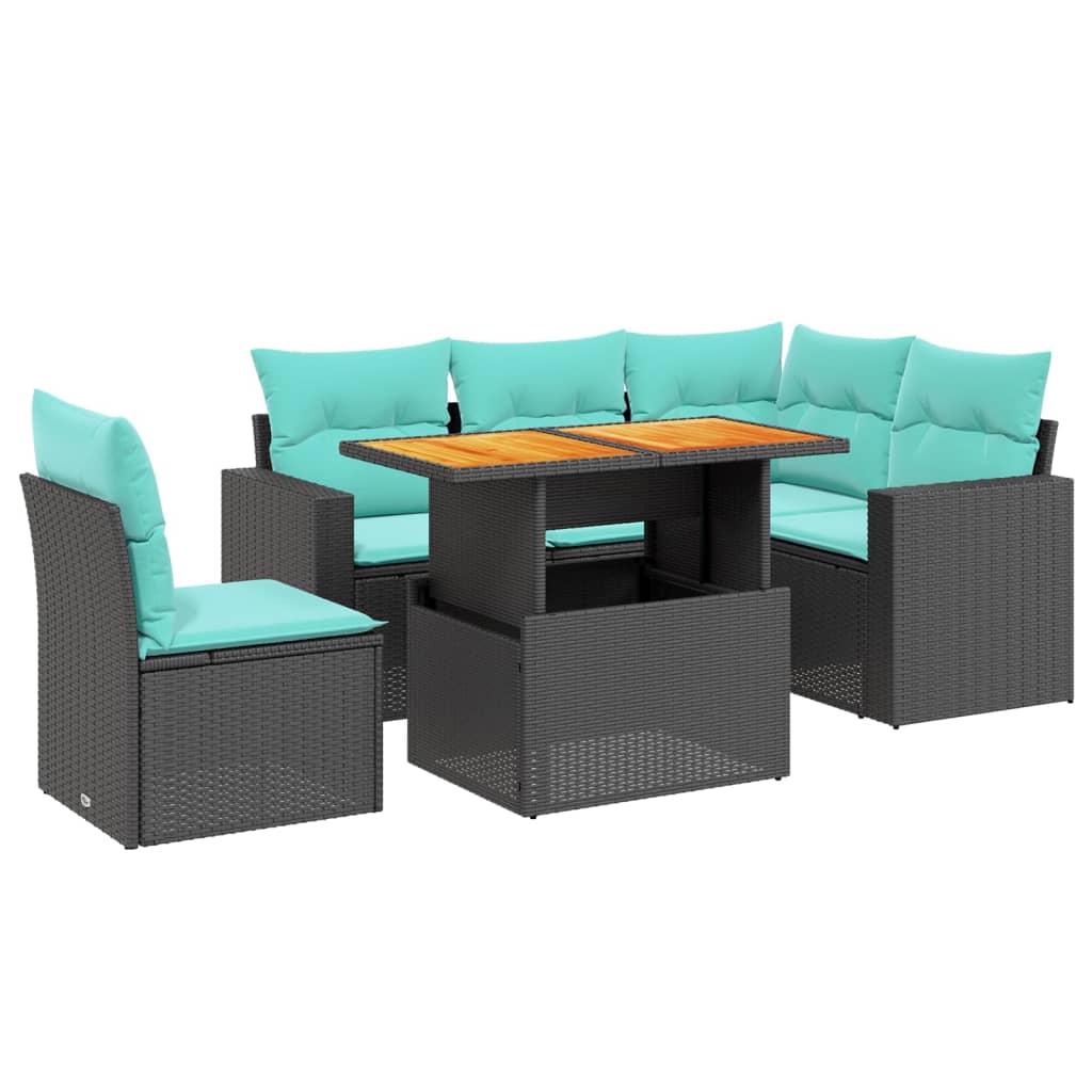 6 Piece Patio Sofa Set with Cushions Black Poly Rattan