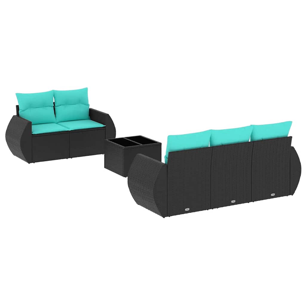 6 Piece Patio Sofa Set with Cushions Black Poly Rattan