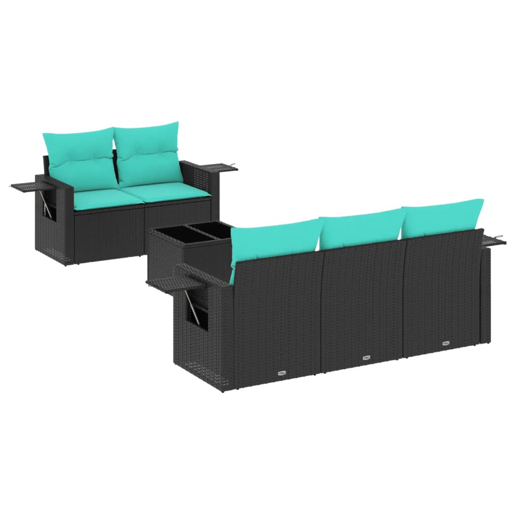 6 Piece Patio Sofa Set with Cushions Black Poly Rattan