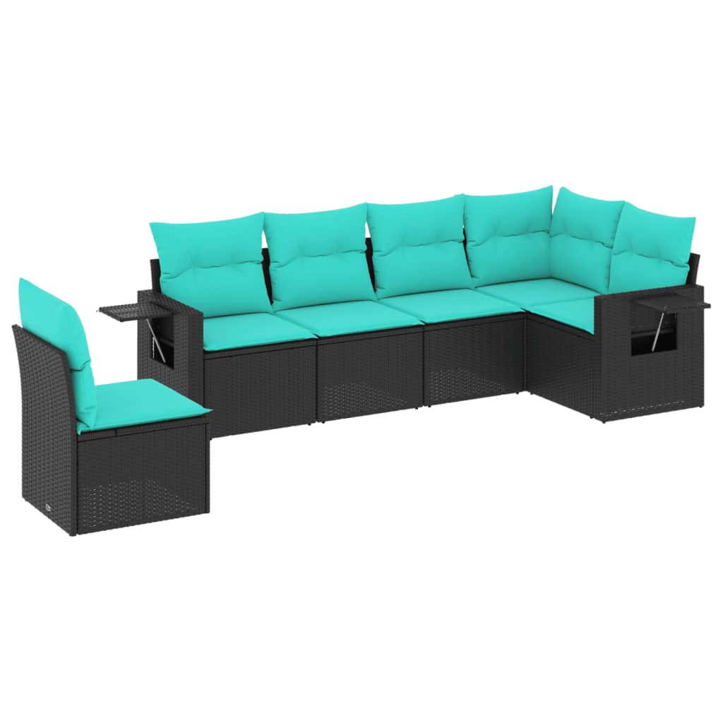 6 Piece Patio Sofa Set with Cushions Black Poly Rattan