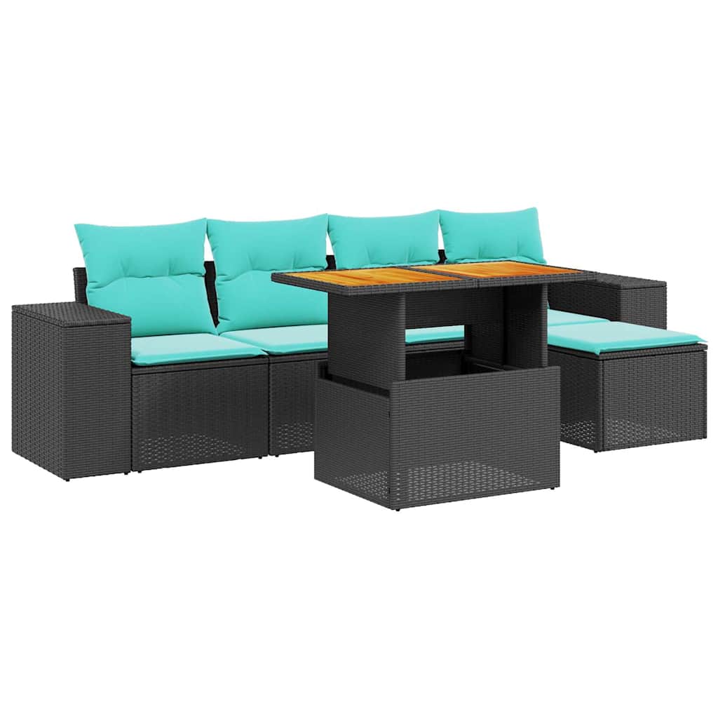 6 Piece Patio Sofa Set with Cushions Black Poly Rattan