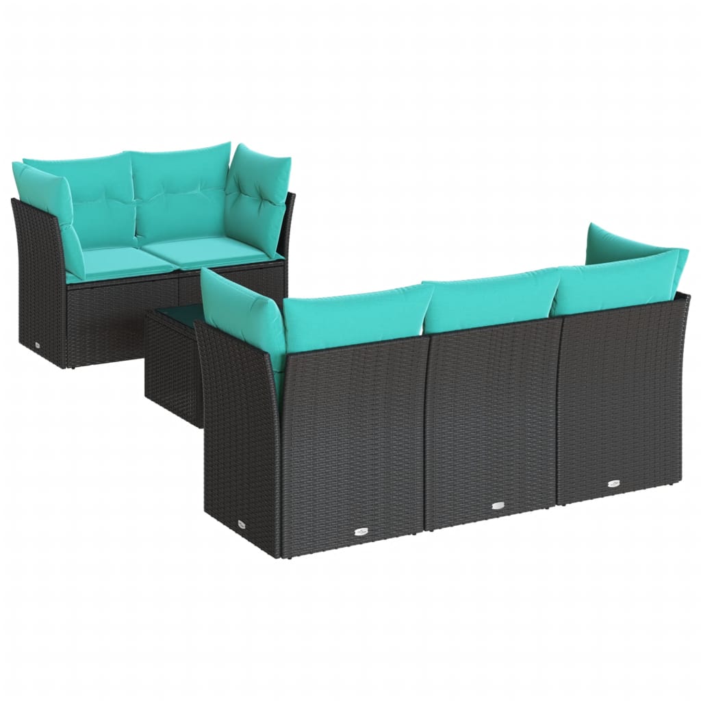 6 Piece Patio Sofa Set with Cushions Black Poly Rattan