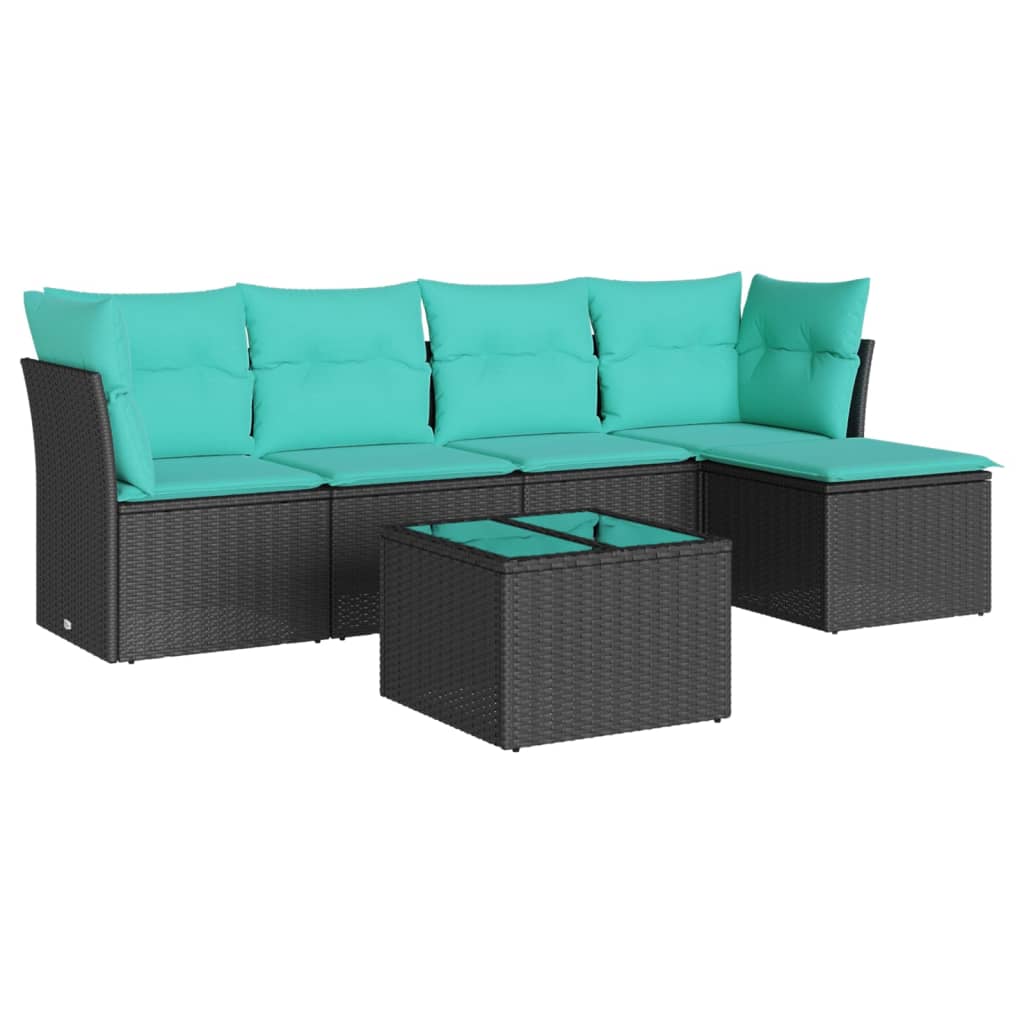 6 Piece Patio Sofa Set with Cushions Black Poly Rattan