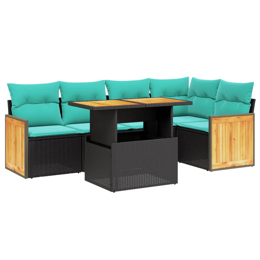 6 Piece Patio Sofa Set with Cushions Black Poly Rattan