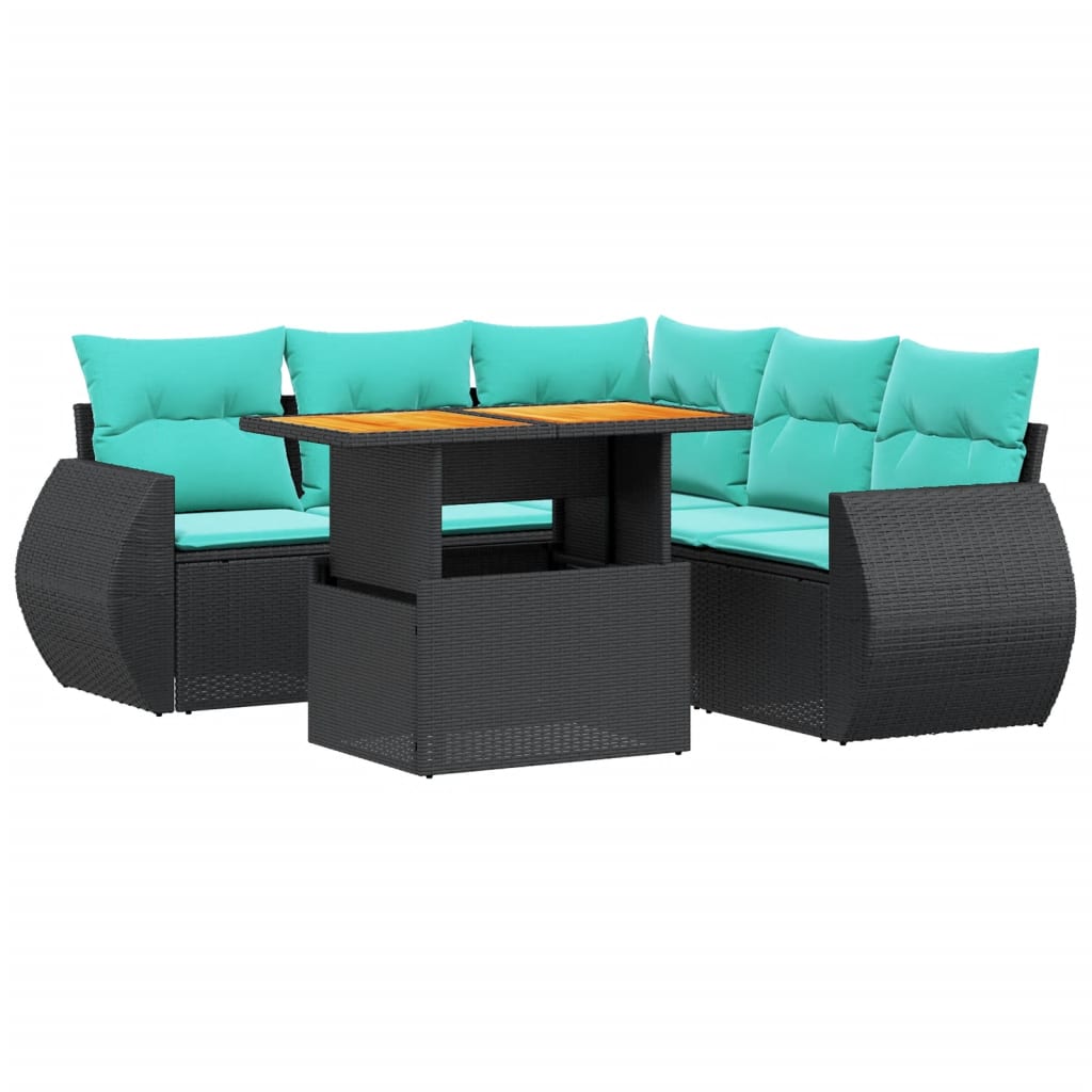 6 Piece Patio Sofa Set with Cushions Black Poly Rattan