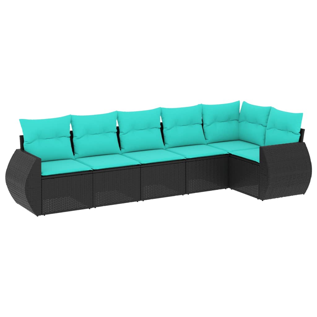 6 Piece Patio Sofa Set with Cushions Black Poly Rattan