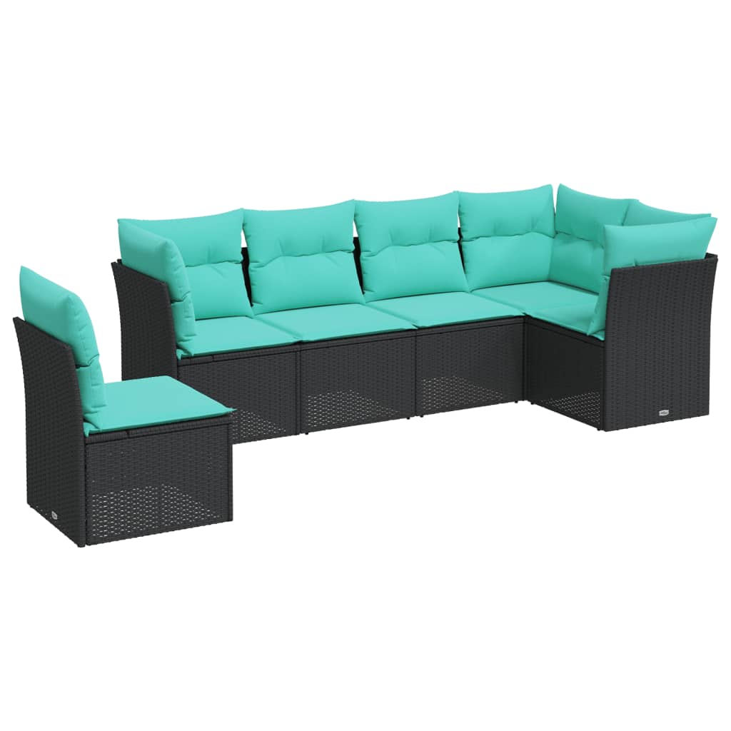 6 Piece Patio Sofa Set with Cushions Black Poly Rattan