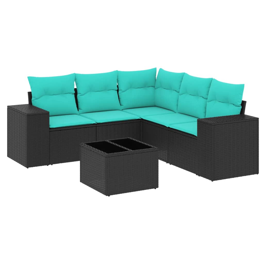 6 Piece Patio Sofa Set with Cushions Black Poly Rattan