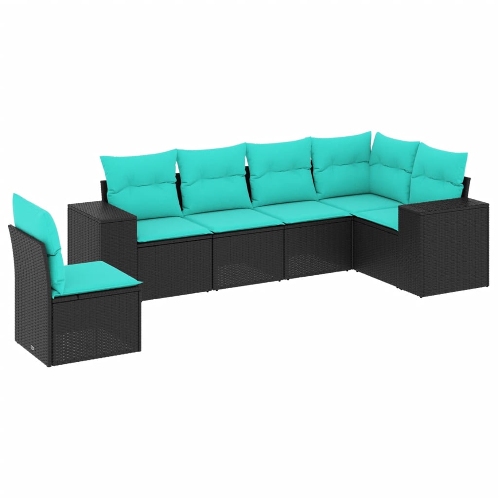 6 Piece Patio Sofa Set with Cushions Black Poly Rattan