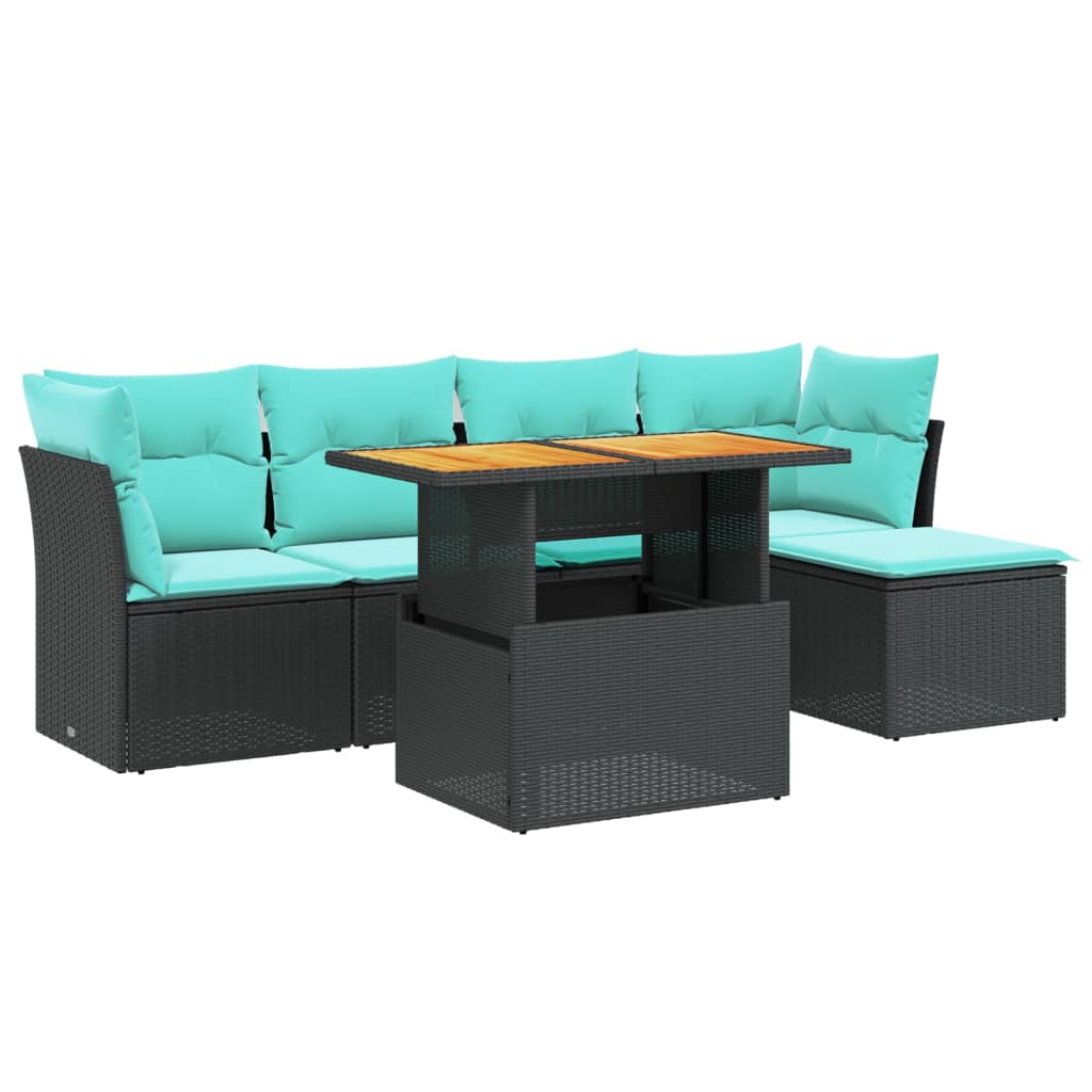 6 Piece Patio Sofa Set with Cushions Black Poly Rattan