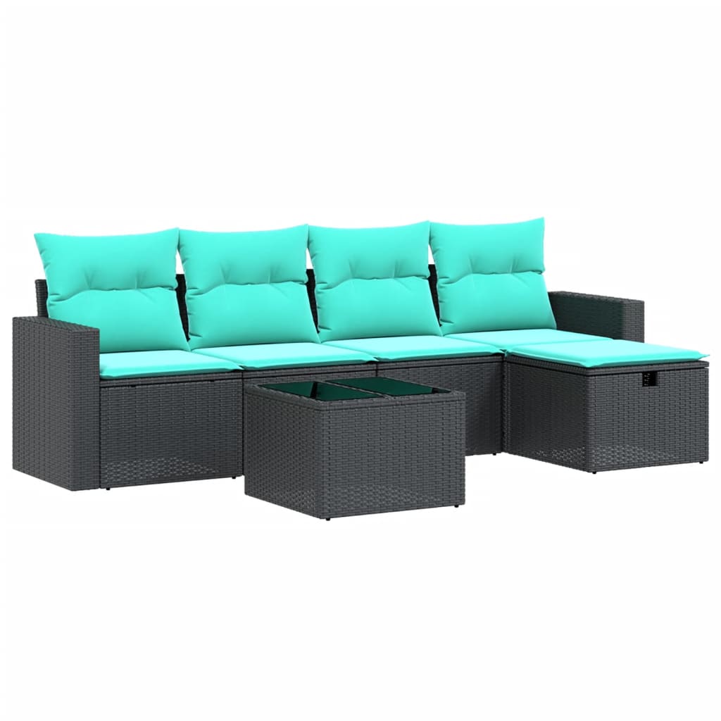 6 Piece Patio Sofa Set with Cushions Black Poly Rattan