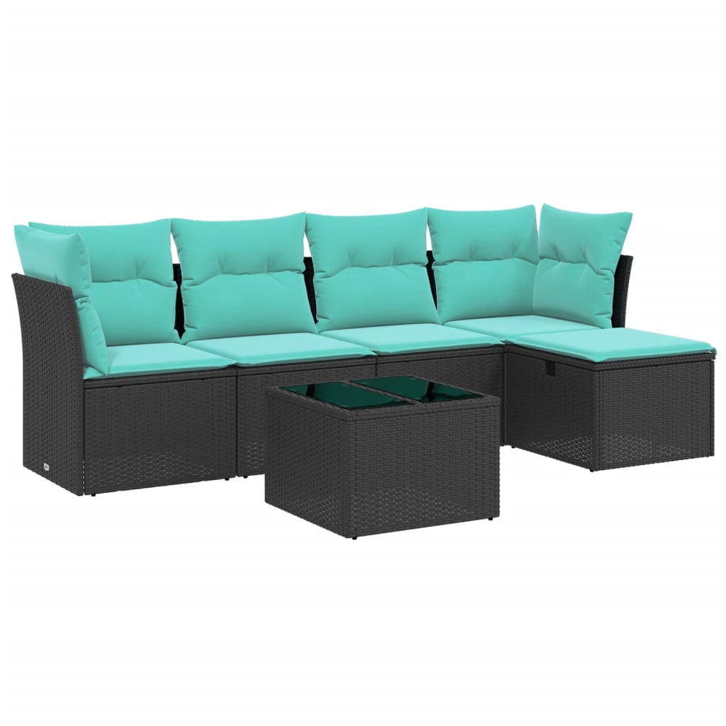 6 Piece Patio Sofa Set with Cushions Black Poly Rattan