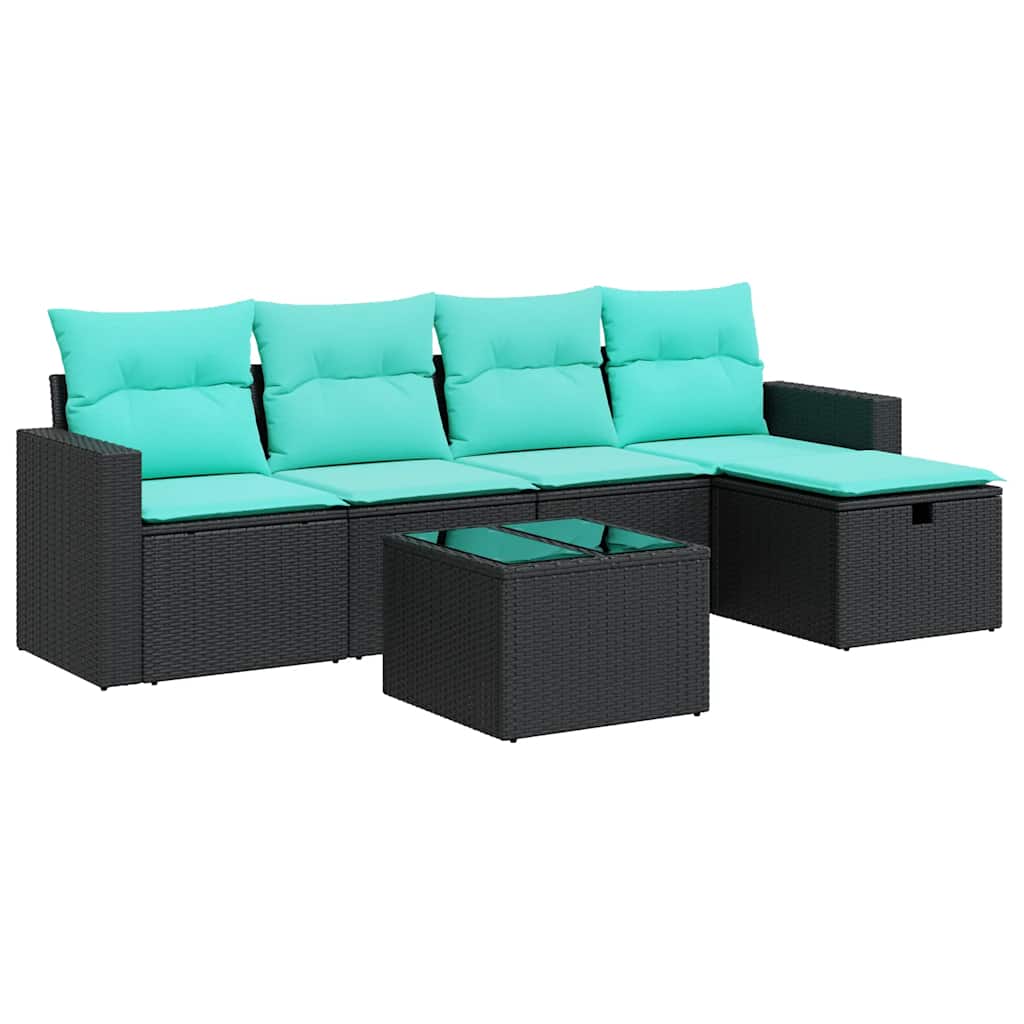 6 Piece Patio Sofa Set with Cushions Black Poly Rattan