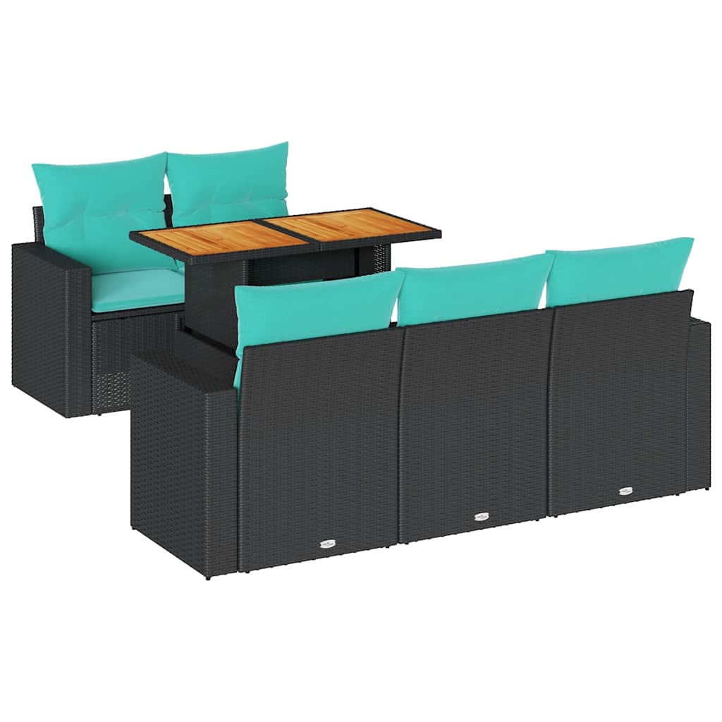 6 Piece Patio Sofa Set with Cushions Black Poly Rattan