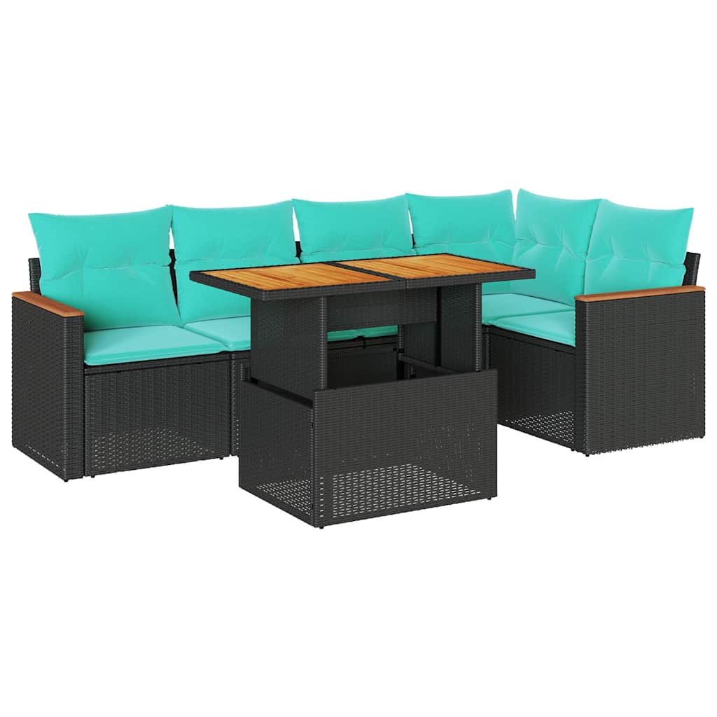 6 Piece Patio Sofa Set with Cushions Black Poly Rattan
