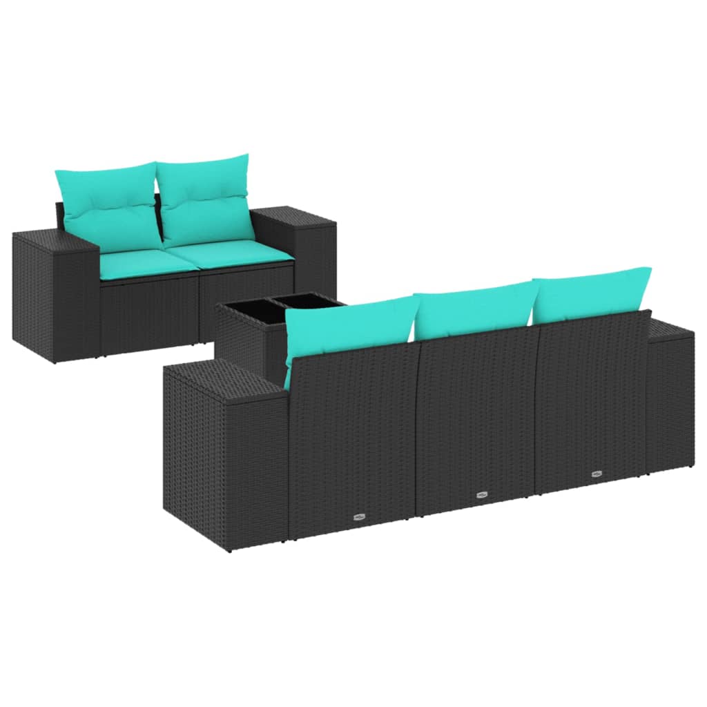 6 Piece Patio Sofa Set with Cushions Black Poly Rattan