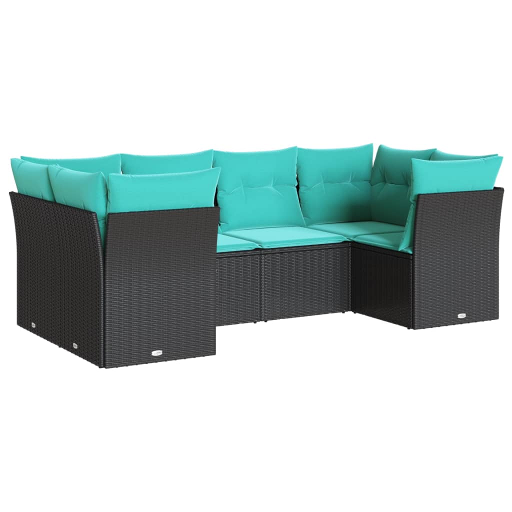 6 Piece Patio Sofa Set with Cushions Black Poly Rattan