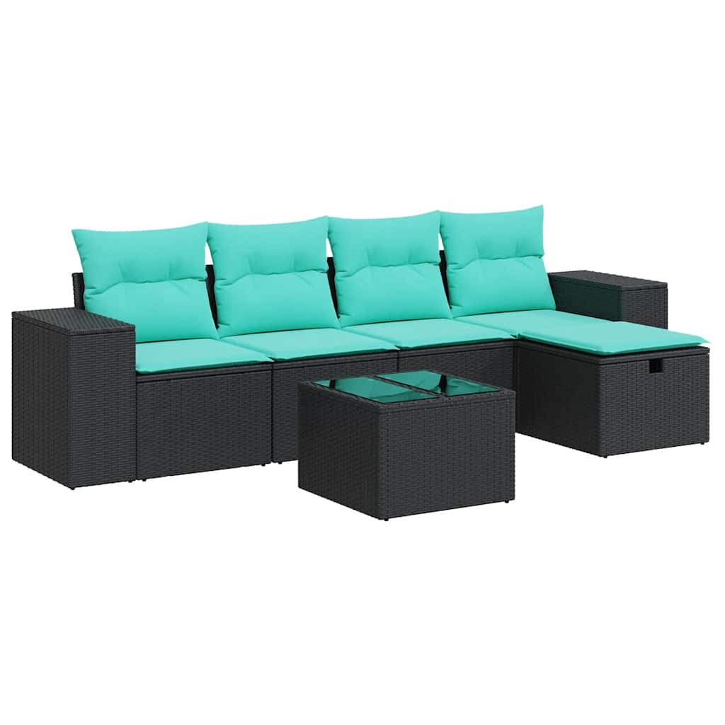 6 Piece Patio Sofa Set with Cushions Black Poly Rattan