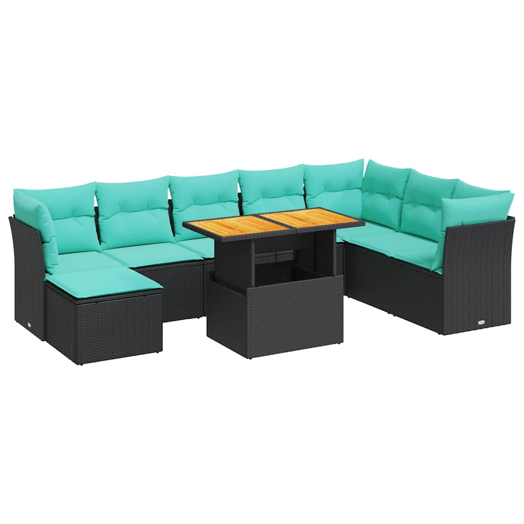 6 Piece Patio Sofa Set with Cushions Black Poly Rattan