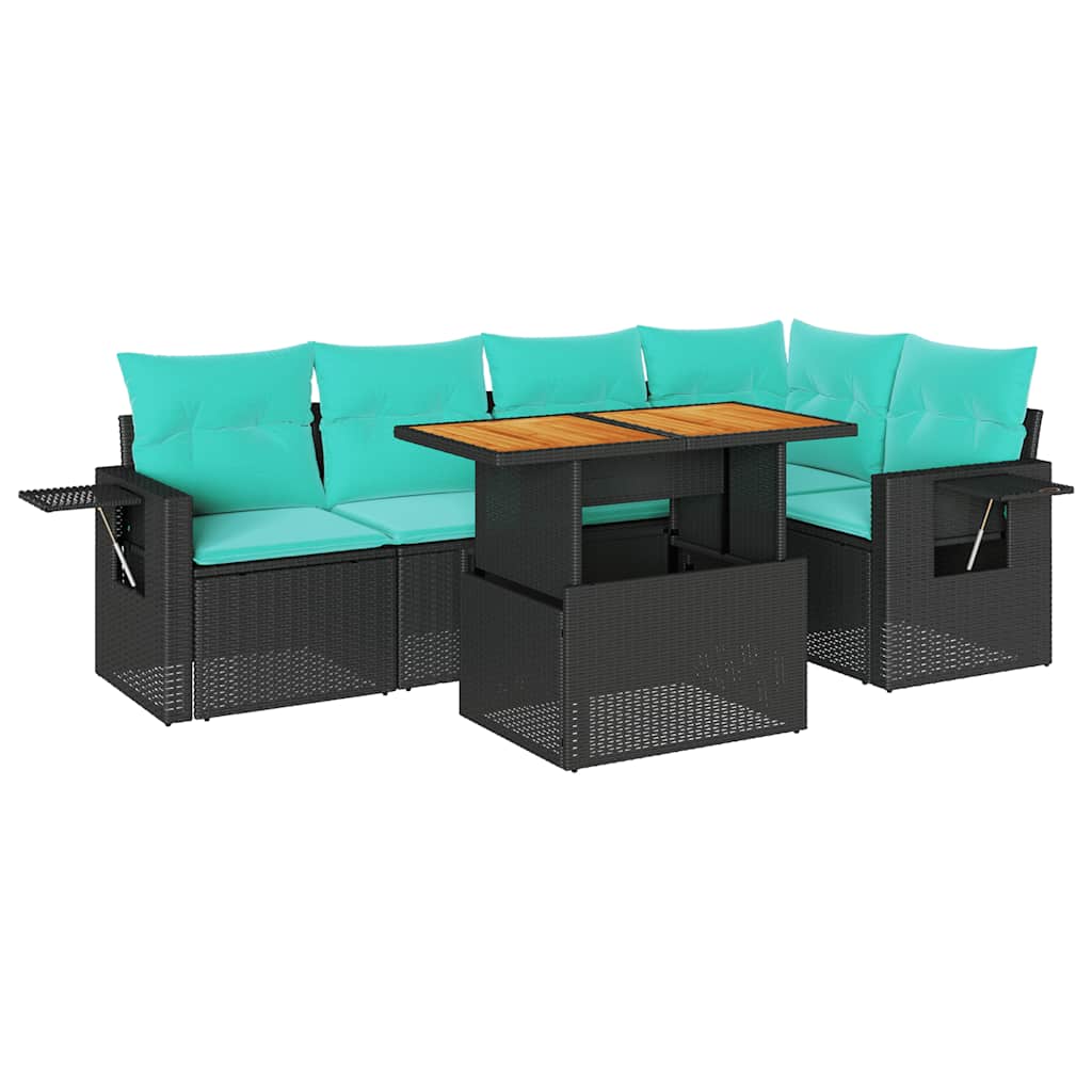 6 Piece Patio Sofa Set with Cushions Black Poly Rattan