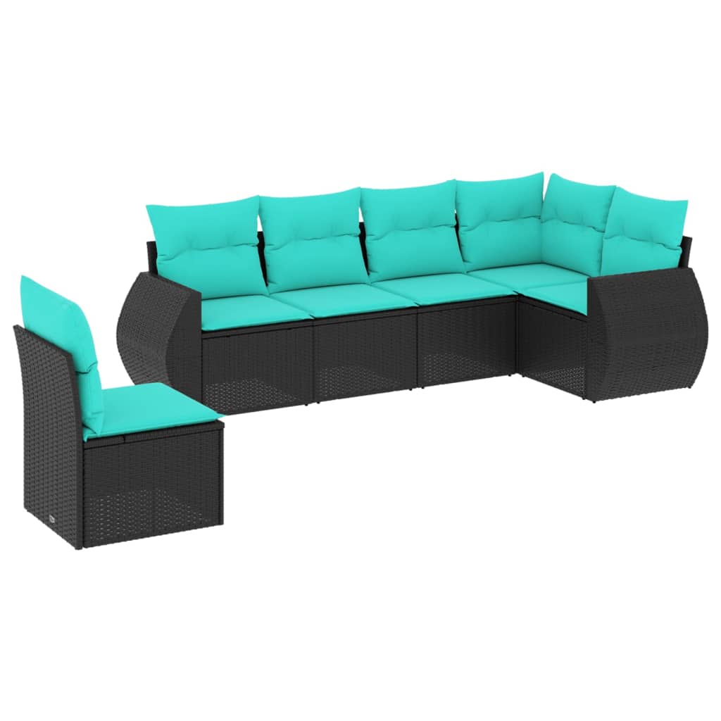 6 Piece Patio Sofa Set with Cushions Black Poly Rattan