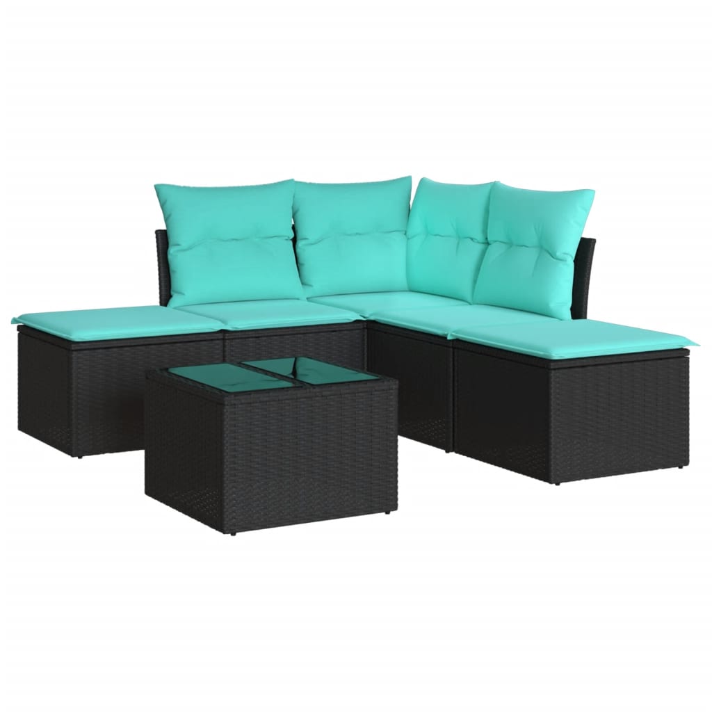 6 Piece Patio Sofa Set with Cushions Black Poly Rattan