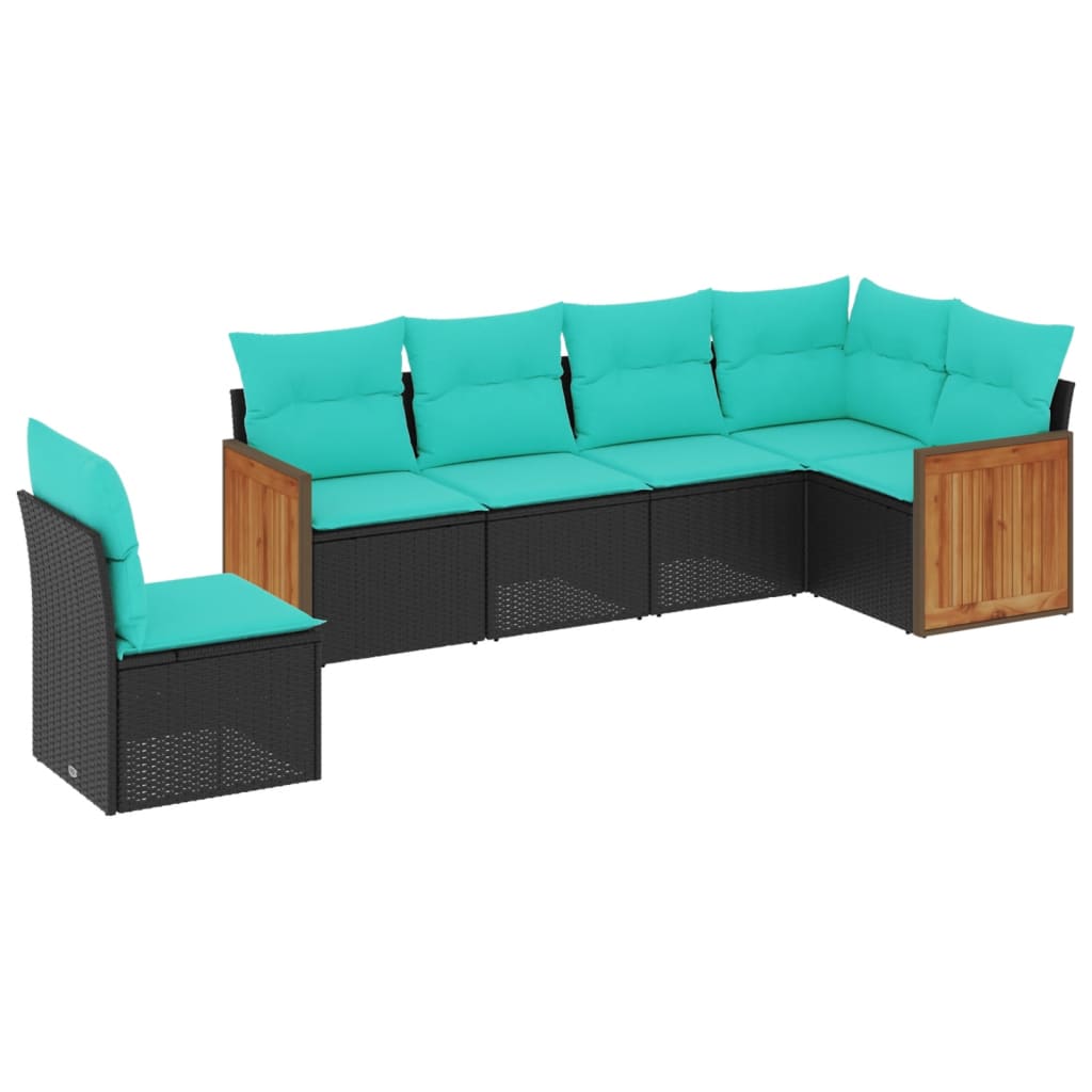 6 Piece Patio Sofa Set with Cushions Black Poly Rattan