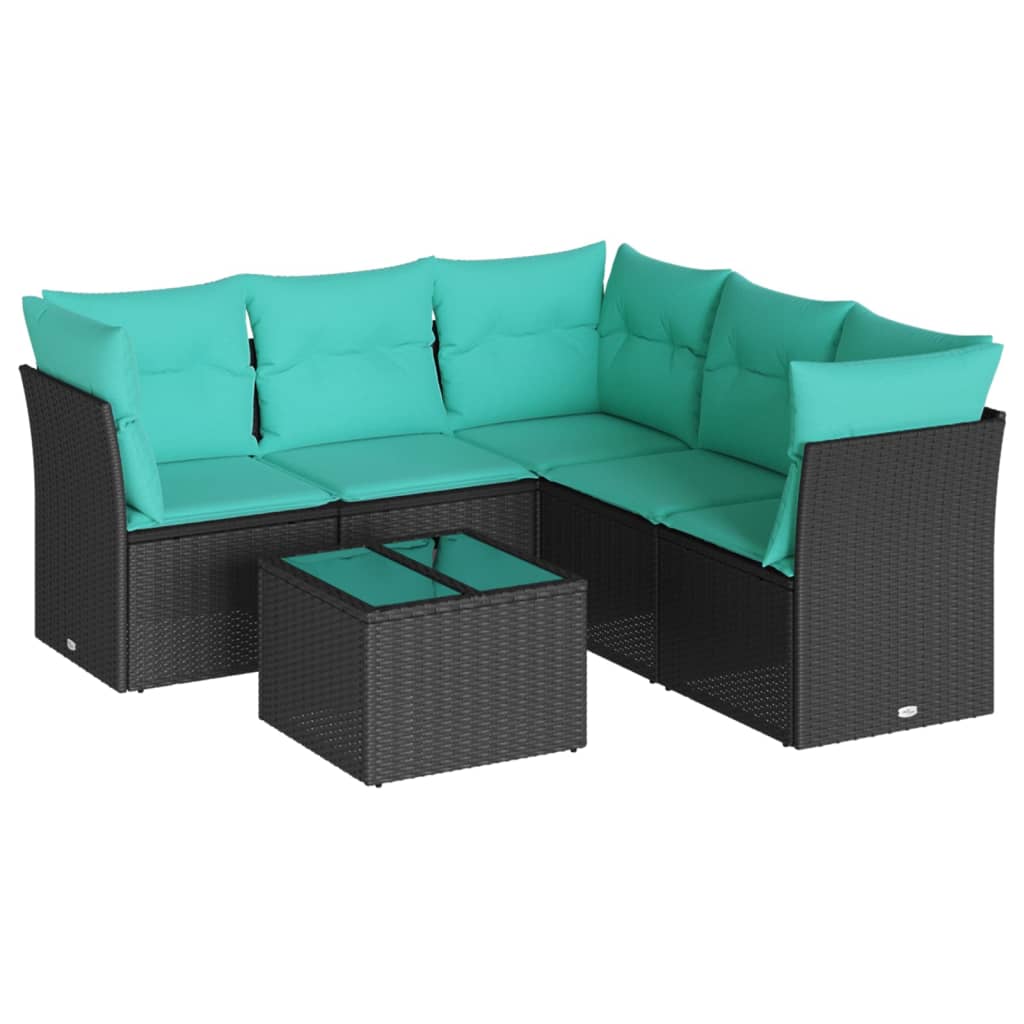 6 Piece Patio Sofa Set with Cushions Black Poly Rattan