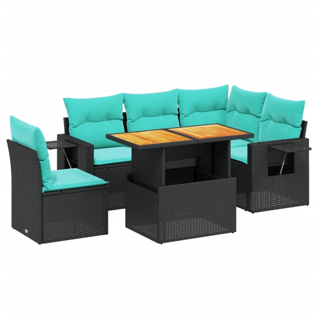 6 Piece Patio Sofa Set with Cushions Black Poly Rattan