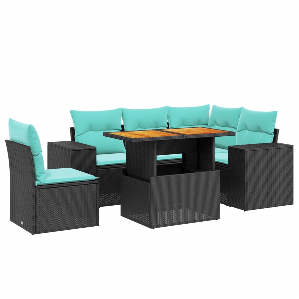 6 Piece Patio Sofa Set with Cushions Black Poly Rattan
