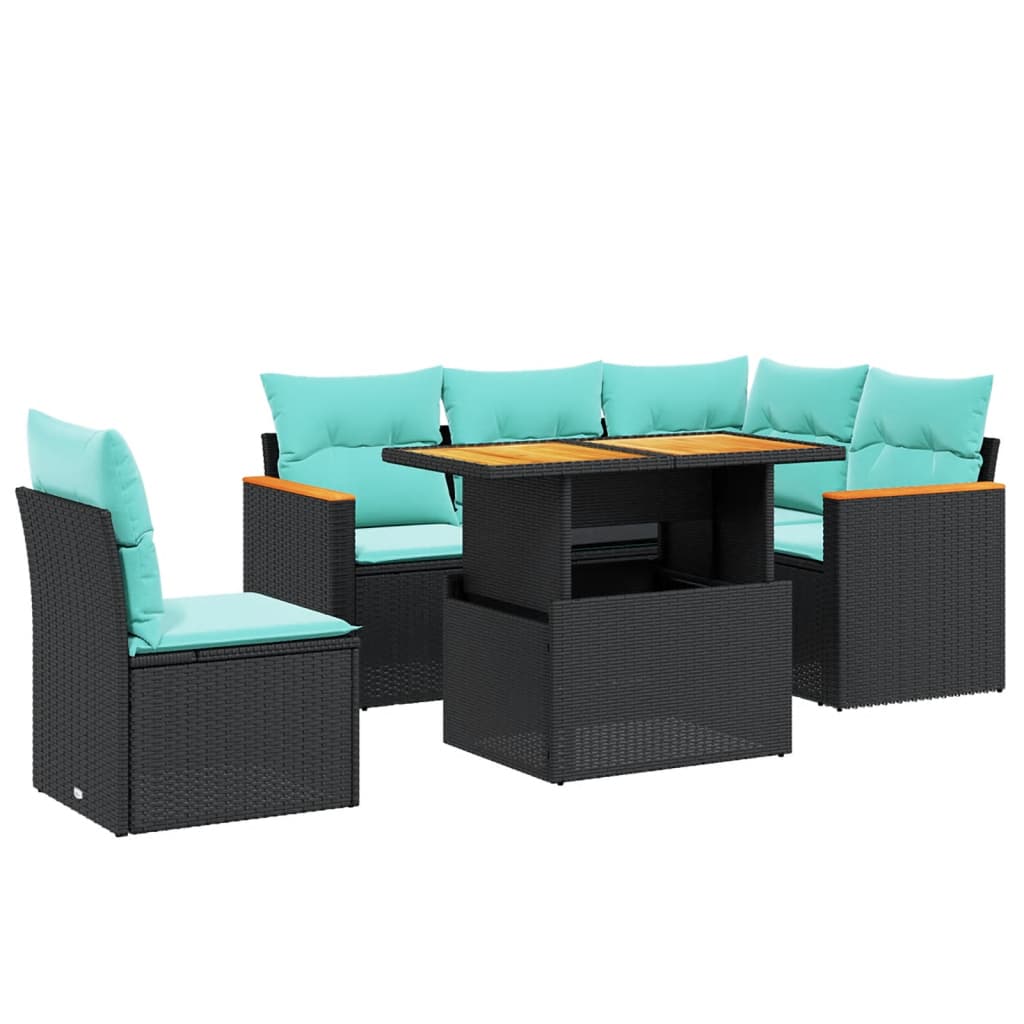 6 Piece Patio Sofa Set with Cushions Black Poly Rattan
