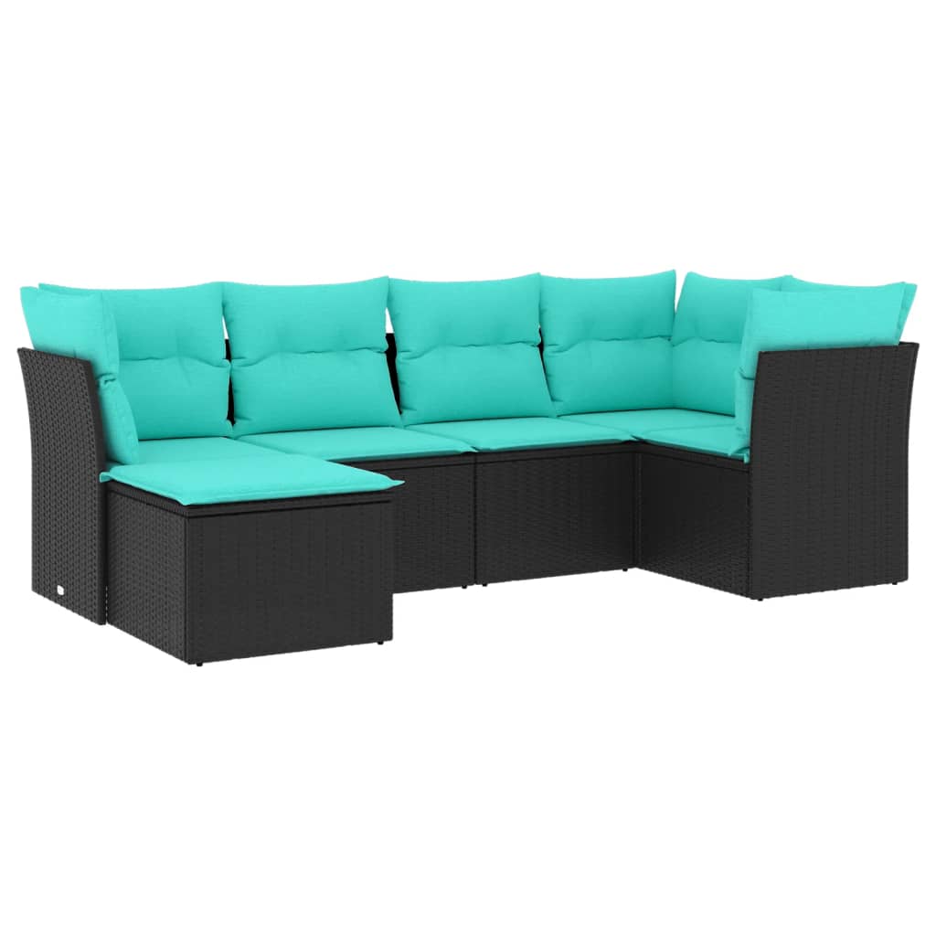 6 Piece Patio Sofa Set with Cushions Black Poly Rattan