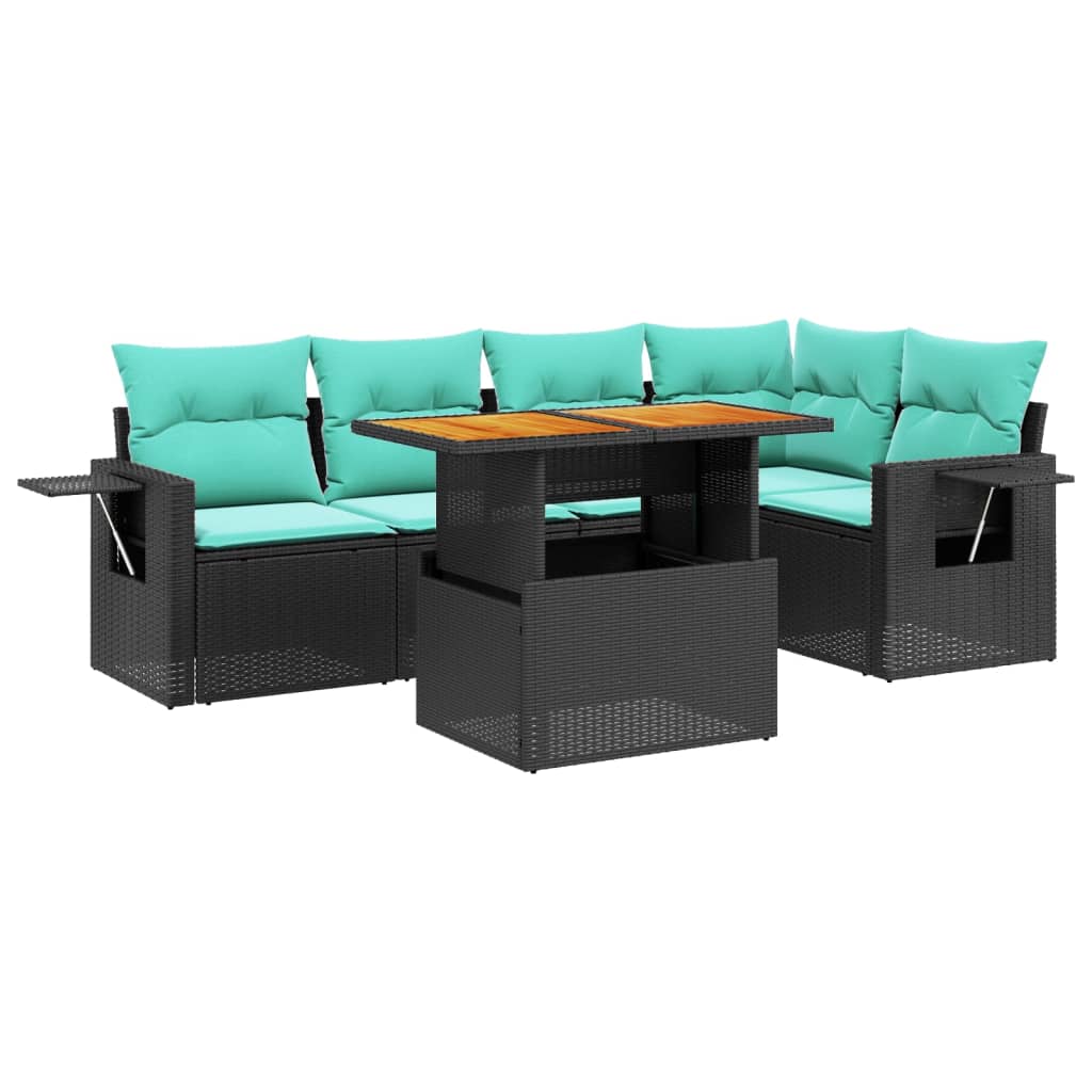 6 Piece Patio Sofa Set with Cushions Black Poly Rattan