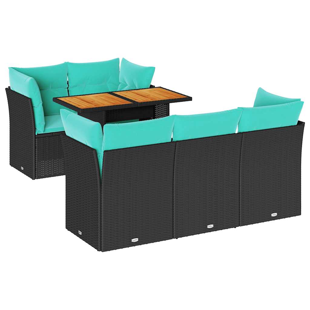 6 Piece Patio Sofa Set with Cushions Black Poly Rattan