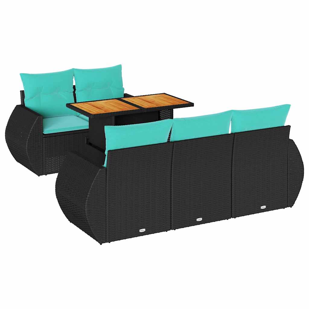 6 Piece Patio Sofa Set with Cushions Black Poly Rattan