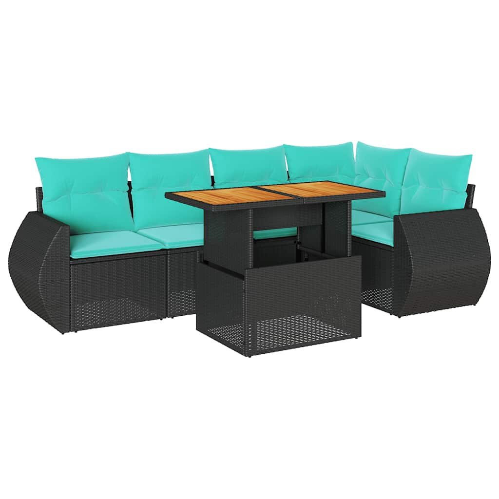 6 Piece Patio Sofa Set with Cushions Black Poly Rattan