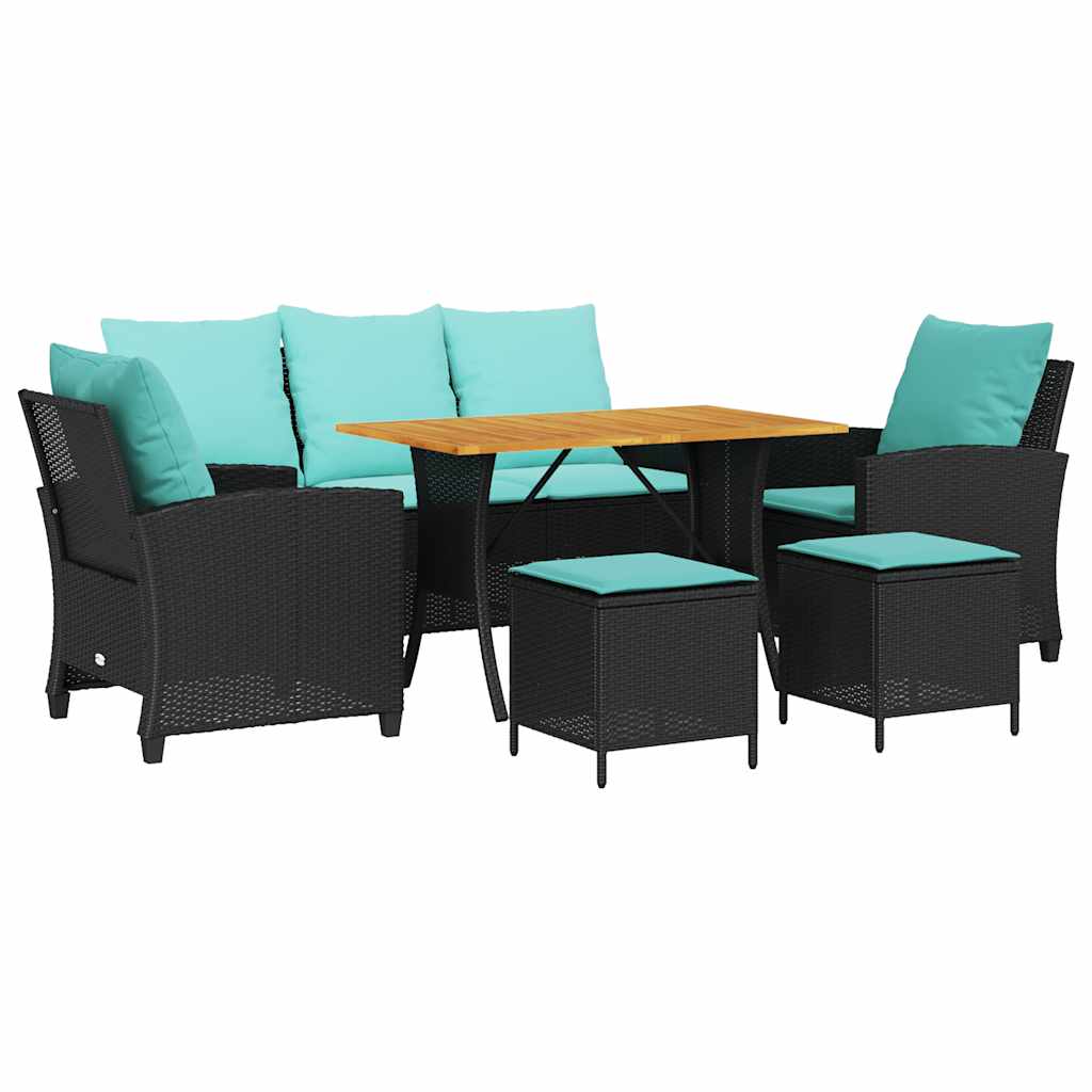 6 Piece Patio Sofa Set with Cushions Black Poly Rattan