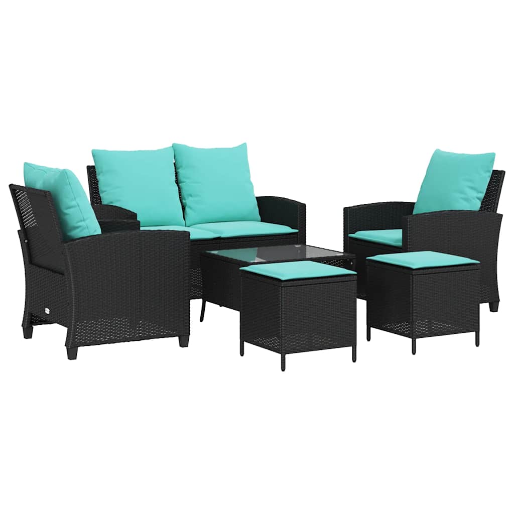 6 Piece Patio Sofa Set with Cushions Black Poly Rattan