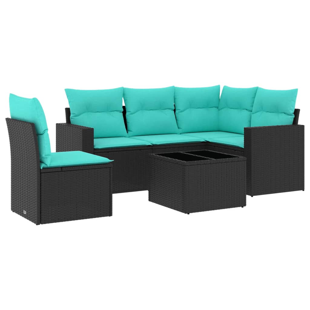 6 Piece Patio Sofa Set with Cushions Black Poly Rattan