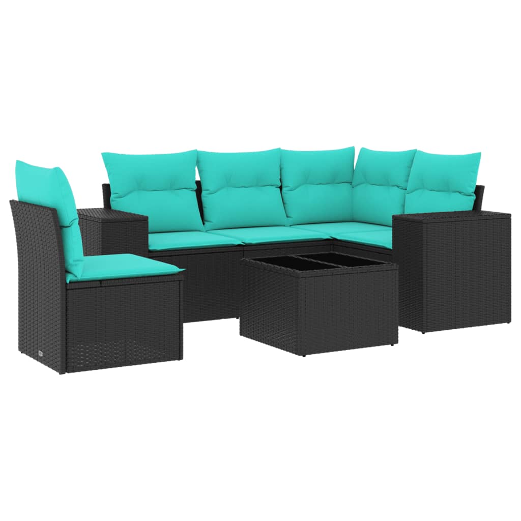 6 Piece Patio Sofa Set with Cushions Black Poly Rattan