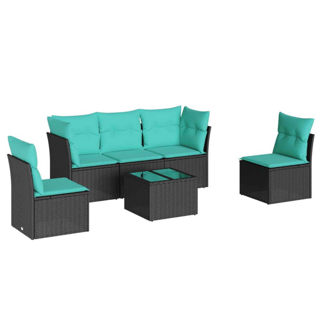 6 Piece Patio Sofa Set with Cushions Black Poly Rattan