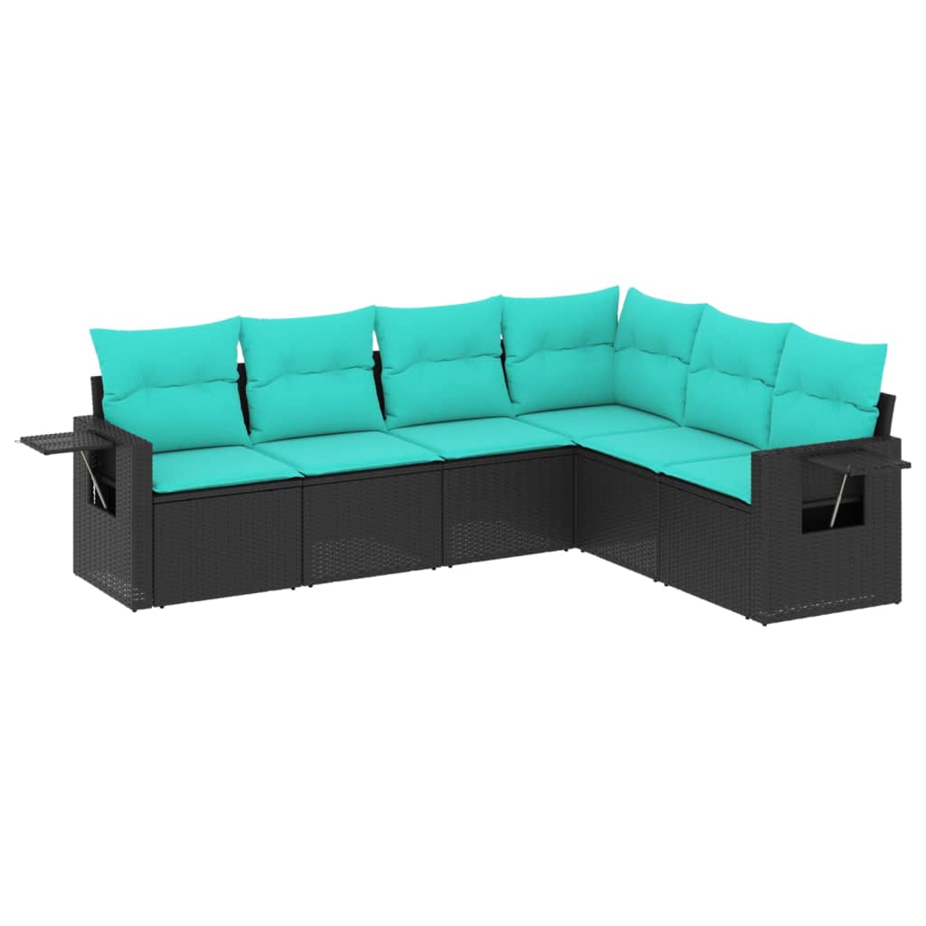 6 Piece Patio Sofa Set with Cushions Black Poly Rattan