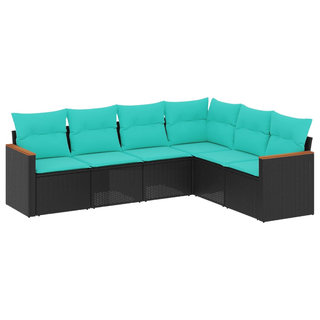 6 Piece Patio Sofa Set with Cushions Black Poly Rattan