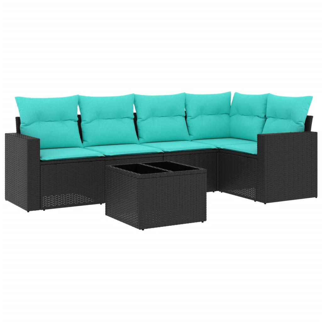 6 Piece Patio Sofa Set with Cushions Black Poly Rattan