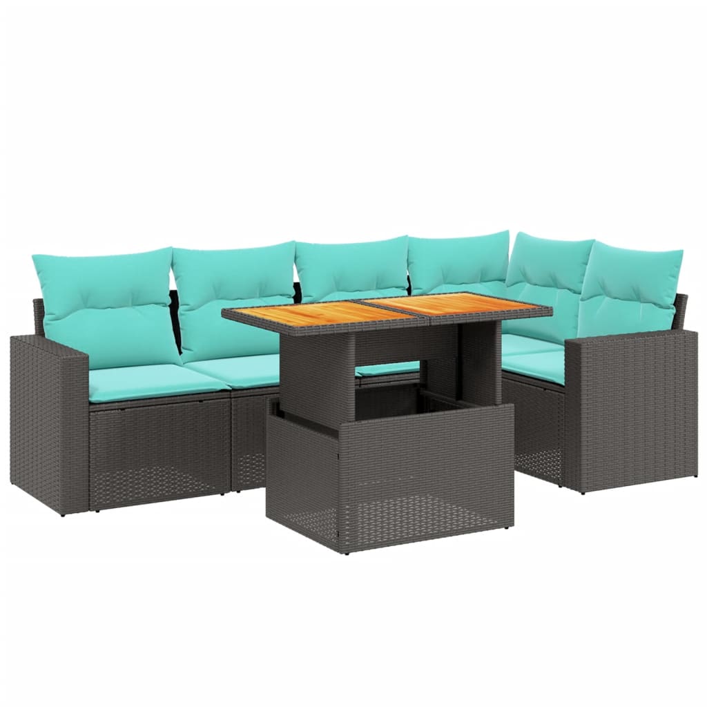 6 Piece Patio Sofa Set with Cushions Black Poly Rattan