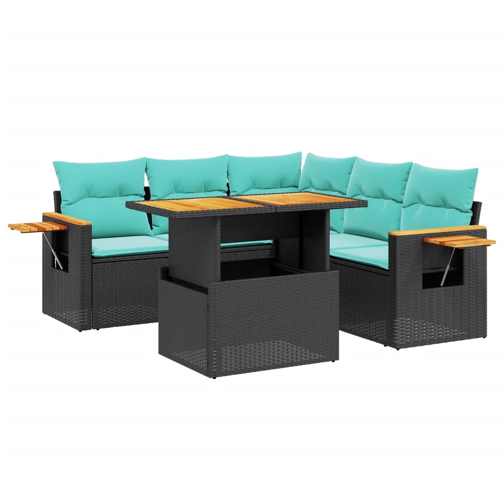 6 Piece Patio Sofa Set with Cushions Black Poly Rattan