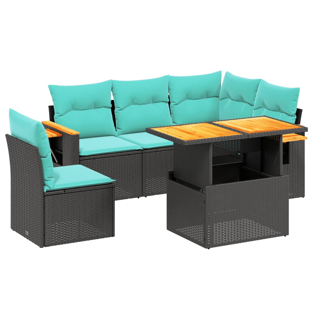 6 Piece Patio Sofa Set with Cushions Black Poly Rattan