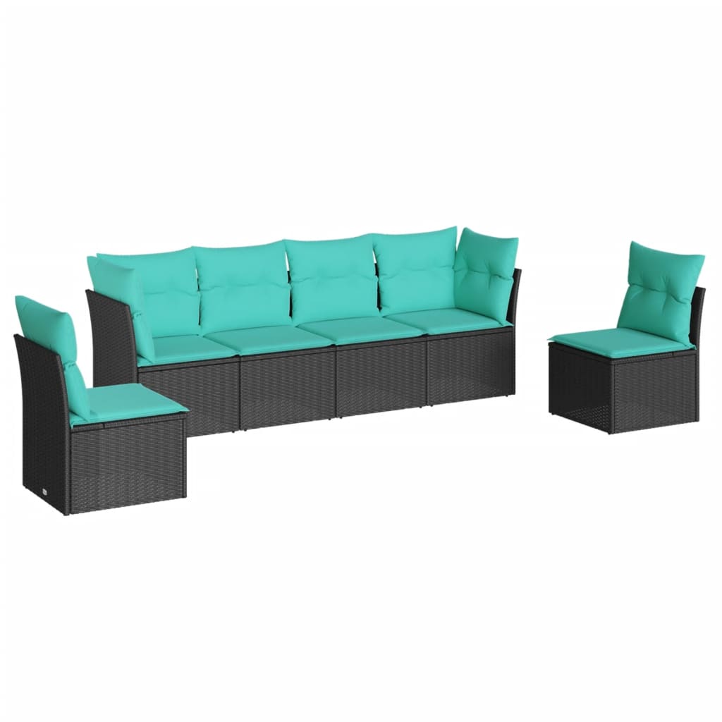 6 Piece Patio Sofa Set with Cushions Black Poly Rattan
