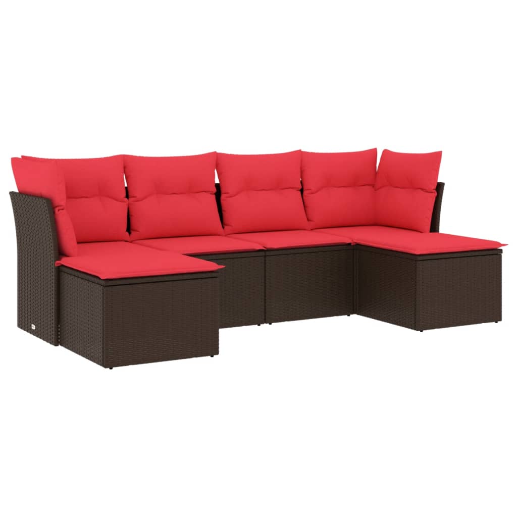 6 Piece Patio Sofa Set with Cushions Brown Poly Rattan